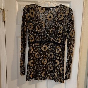 Karen Kane Black and Gold Lace Top